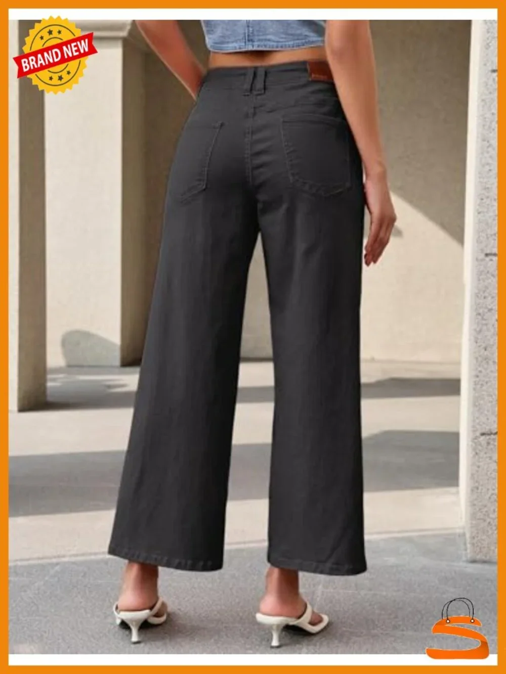 Wide Leg Cropped Jeans High Waisted Stretchy Denim Pants